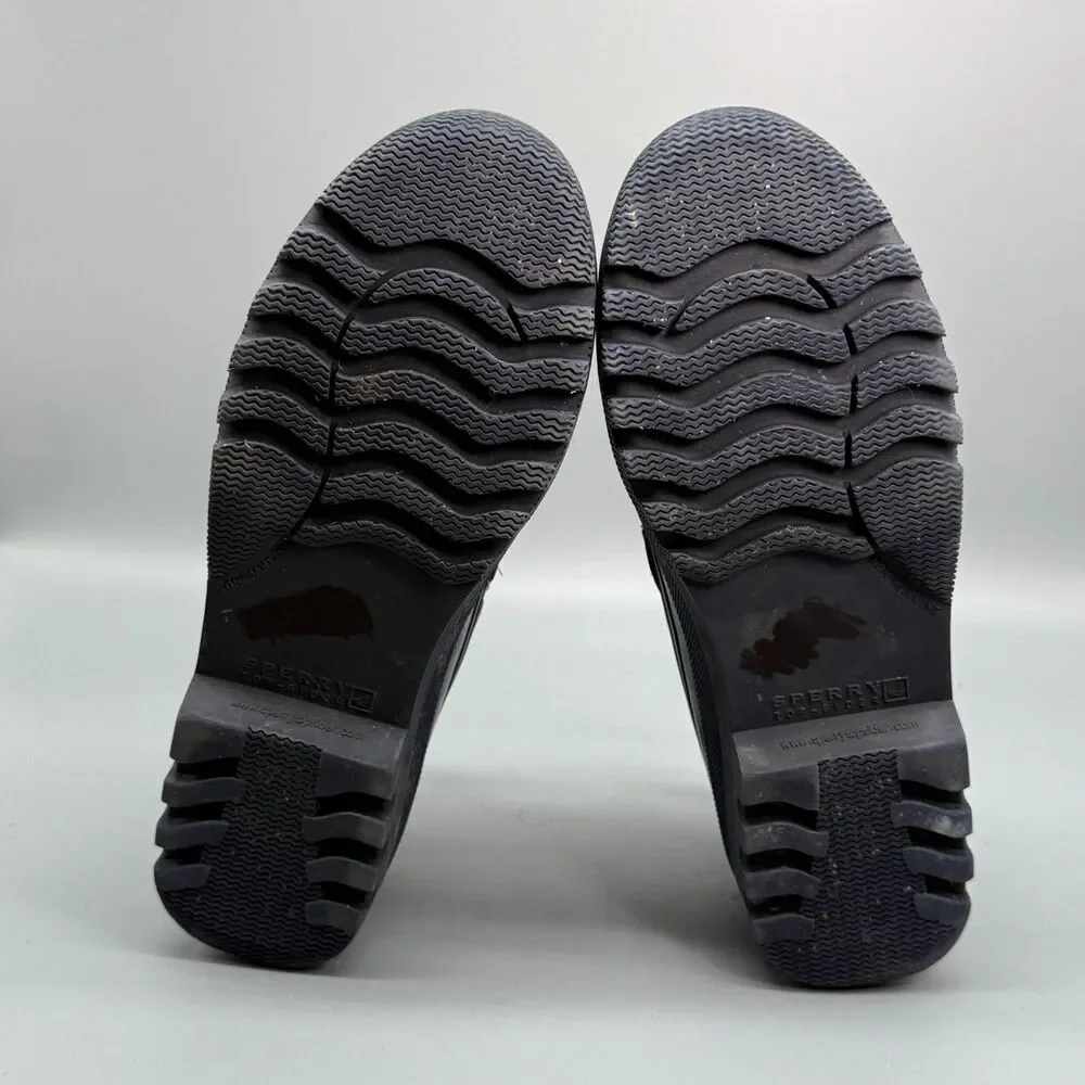 Sperry Top-Sider Women's 7.5 Navy Blue Rubber Rain Boots Lace-Up Waterproof
